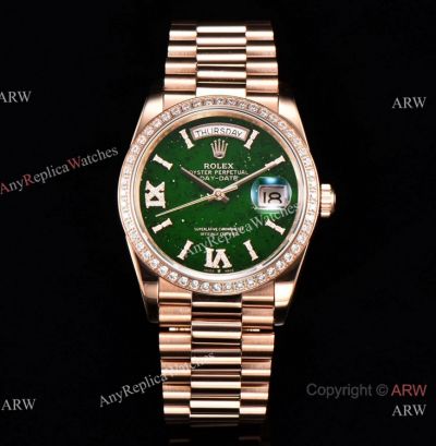 Swiss Rolex Day-Date 36 CS 2836 Watch with Green aventurine Diamond-set Dial
